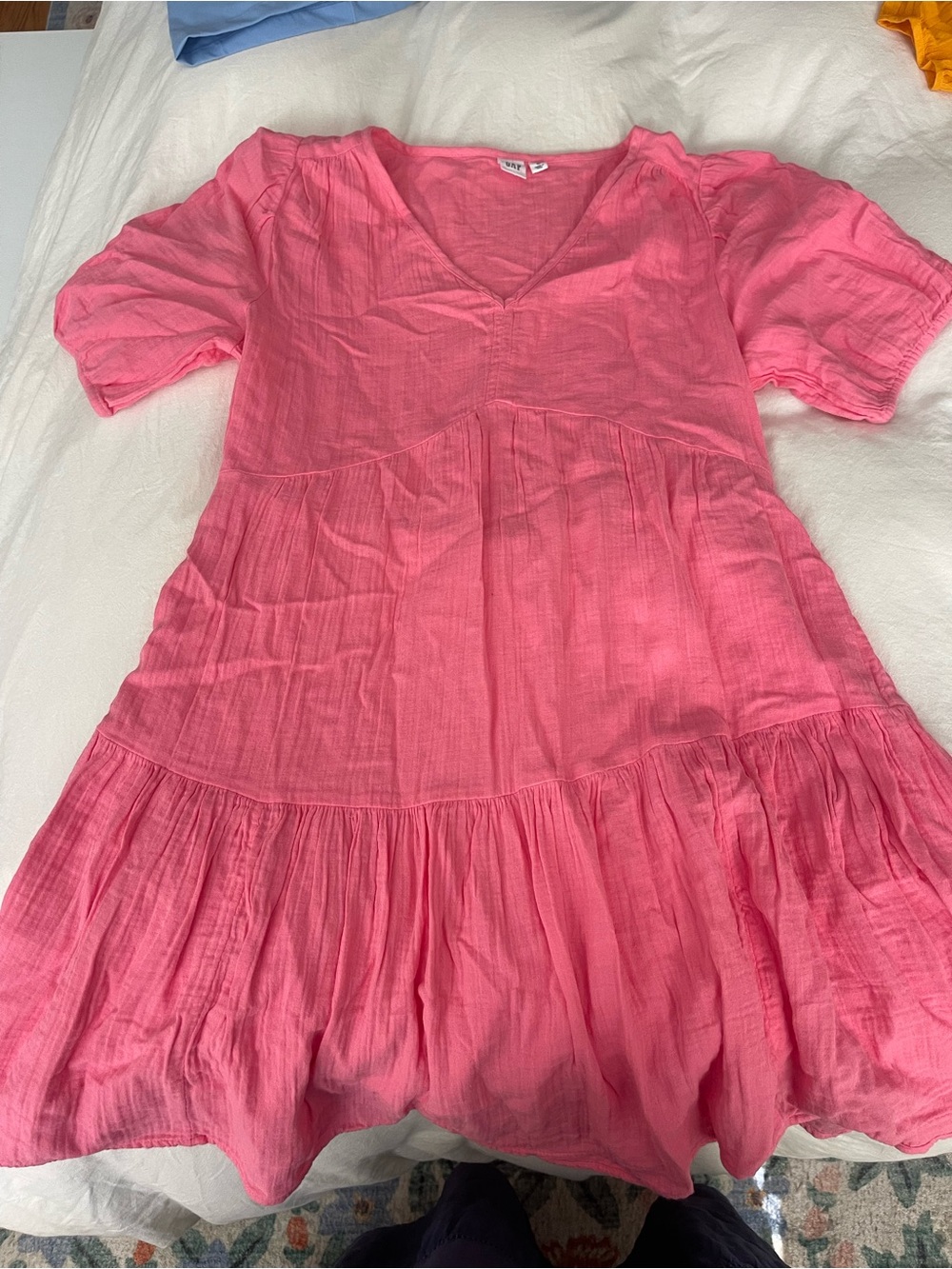 GAP Bright Pink V-Neck Tiered Casual Dress